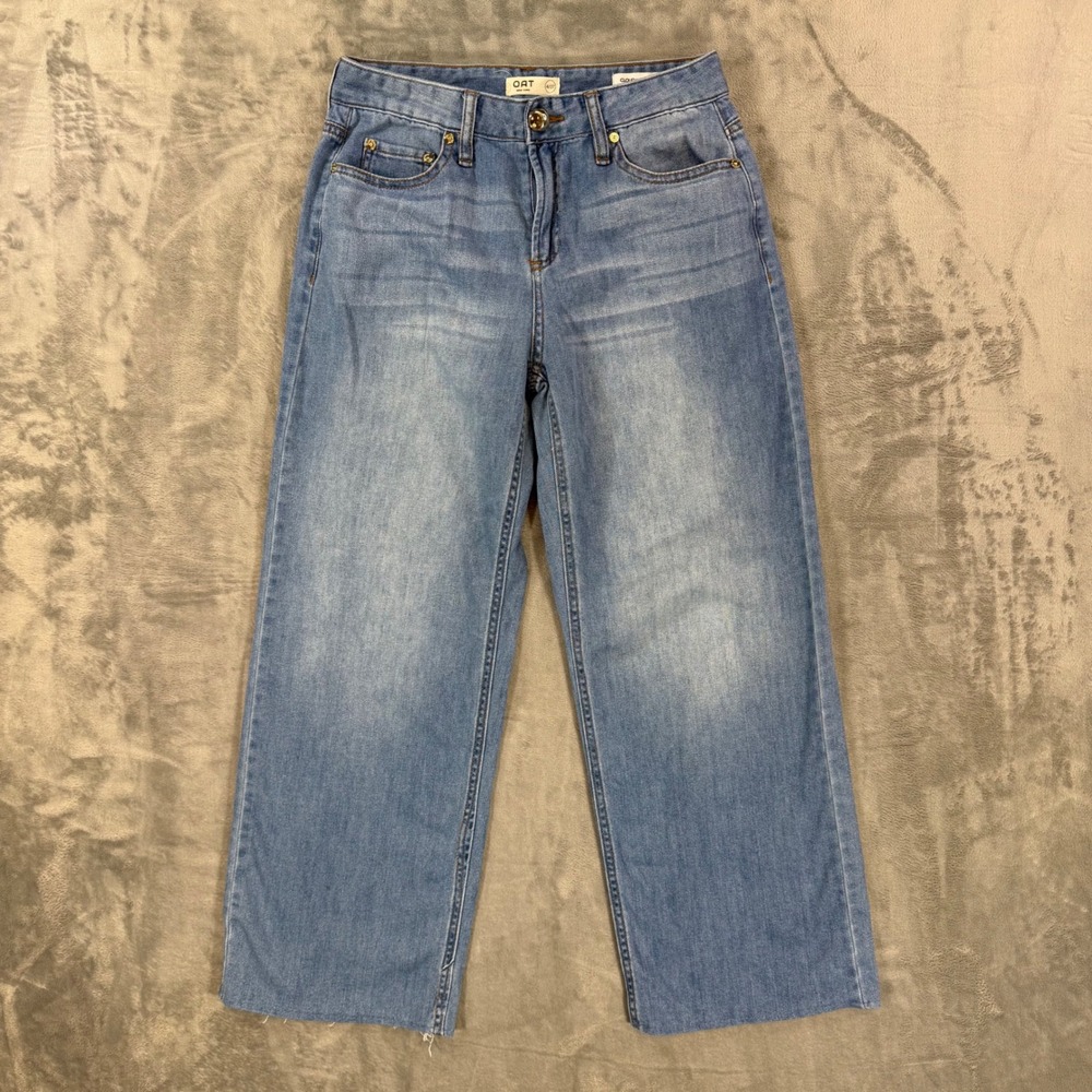 OAT Cloud Luxe Wide Leg Jeans Women's Size 4/27 Short Light Blue Denim